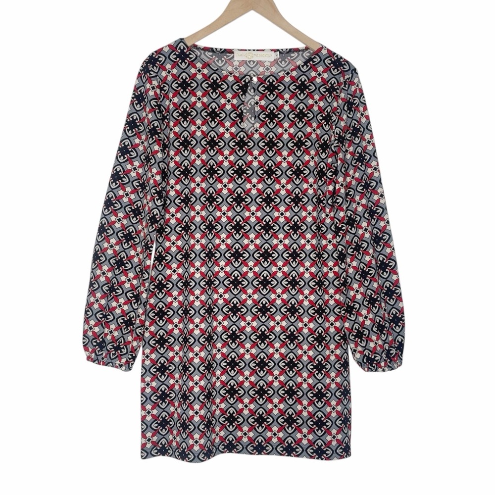 Tracy Negoshian Geometric Print Shift Dress Work Career Comfy Casual Short SZ M